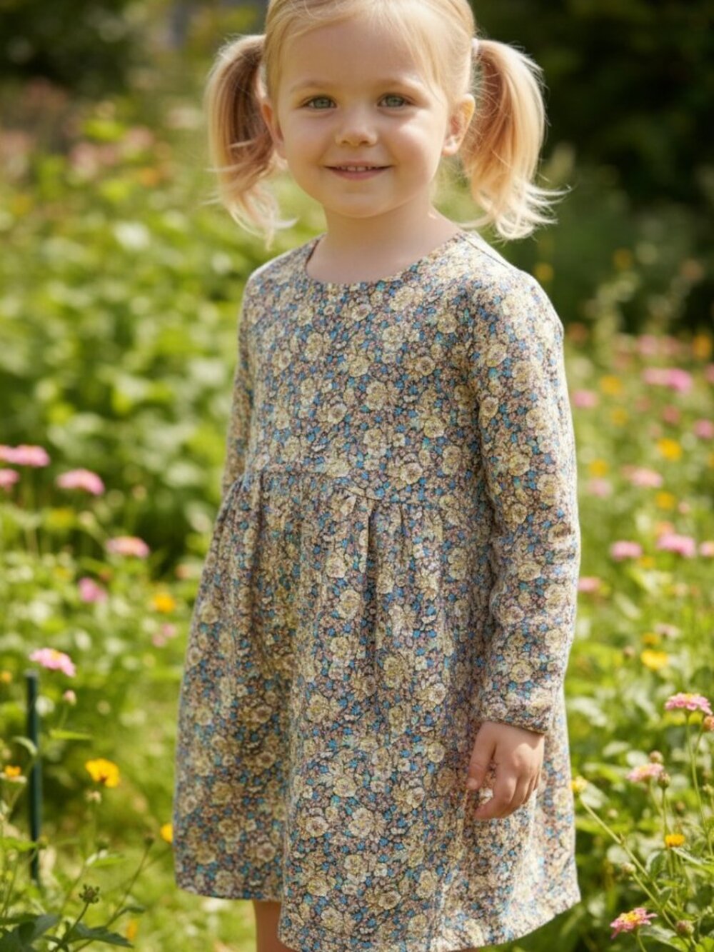 Zara Girls Floral Textured Dress Size 4 Years Long Sleeve Liberty Print Prairie